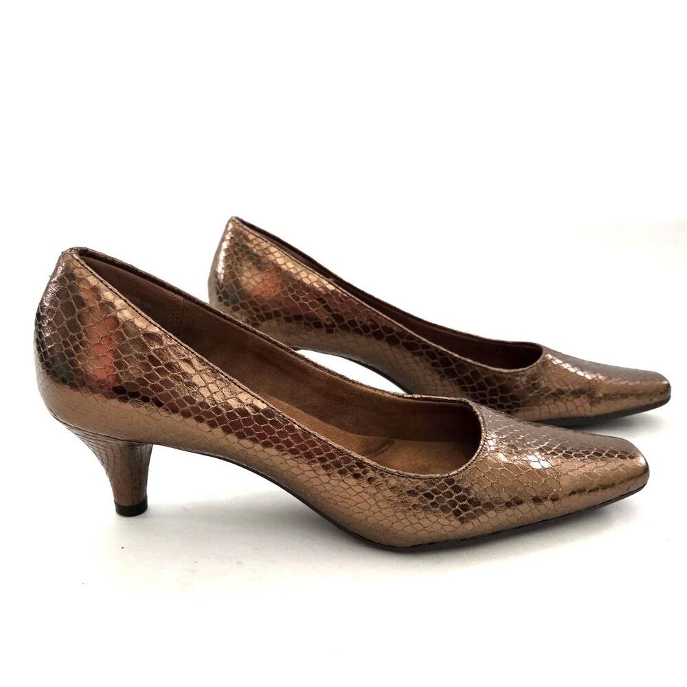 Aerosoles Cheerful Bronze Snake Memory Foam Square Toe Pump Kitten Heels Sz 8.5